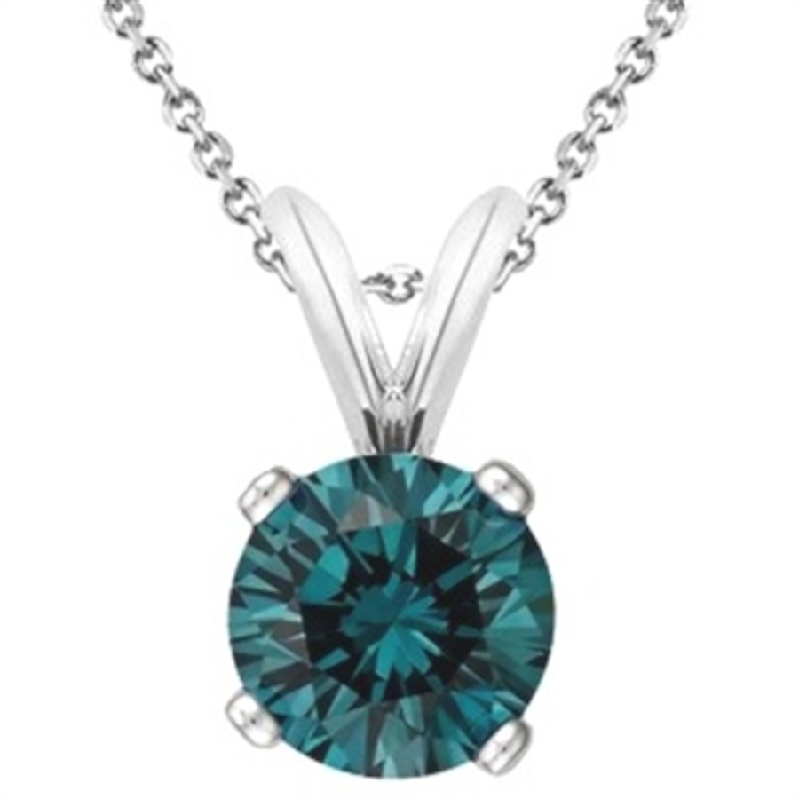 MAULIJEWELS BLUE ROUND 0.20 CARAT DIAMOND SOLITAIRE PENDANT IN 14K WHITE GOLD WITH 18'' 14K WHITE GOLD PLATED ST