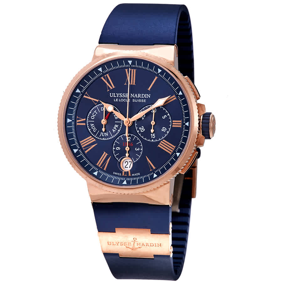 Ulysse Nardin Marine Mens Chronograph Automatic Watch 1532-150-3/43 In Blue / Gold / Gold Tone / Rose / Rose Gold / Rose Gold Tone