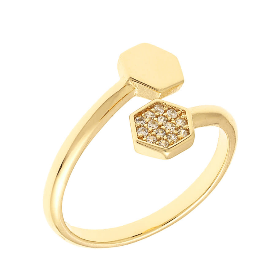 Sole Du Soleil Daffodil Collection Women's 18k Yg Plated Geometric Bypass Fashion Ring Size 7 In Gold Tone,yellow