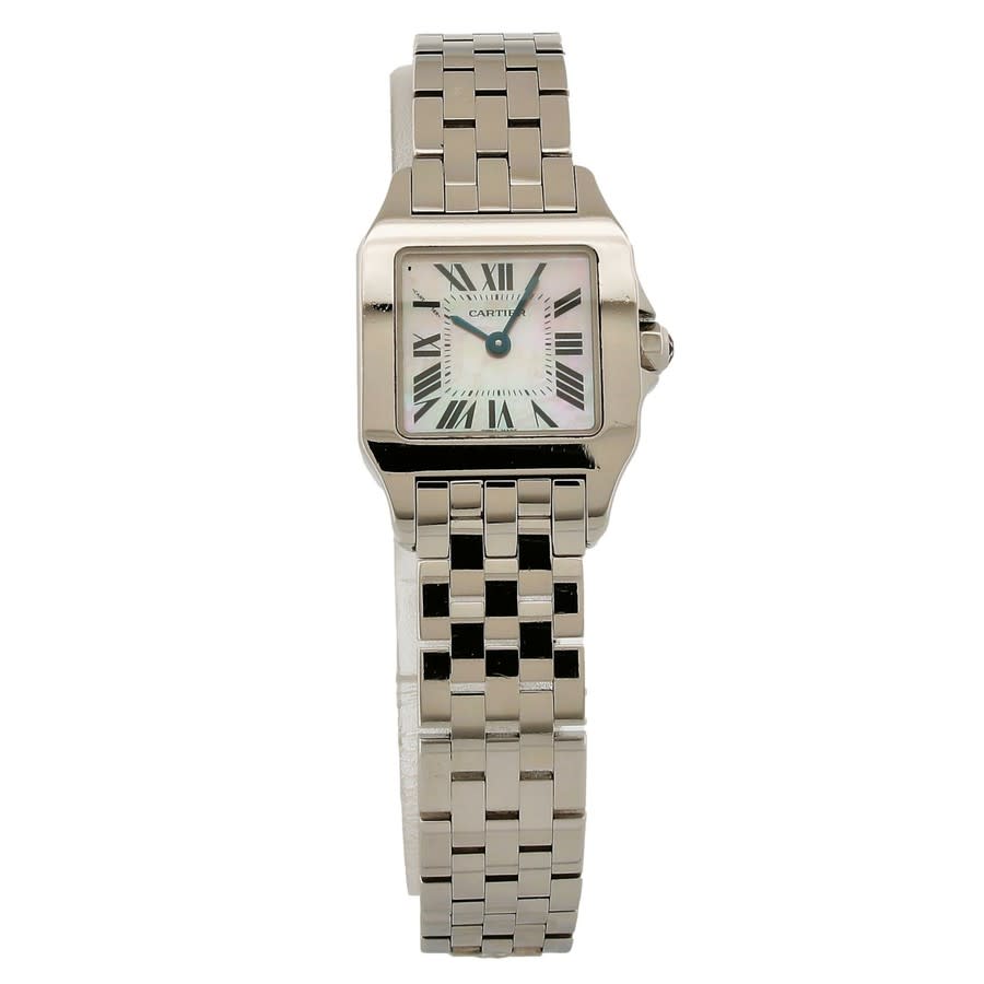 Pre-owned Cartier Santos Quartz Silver Dial Mens Watch W25075z5 In Mop / Mother Of Pearl