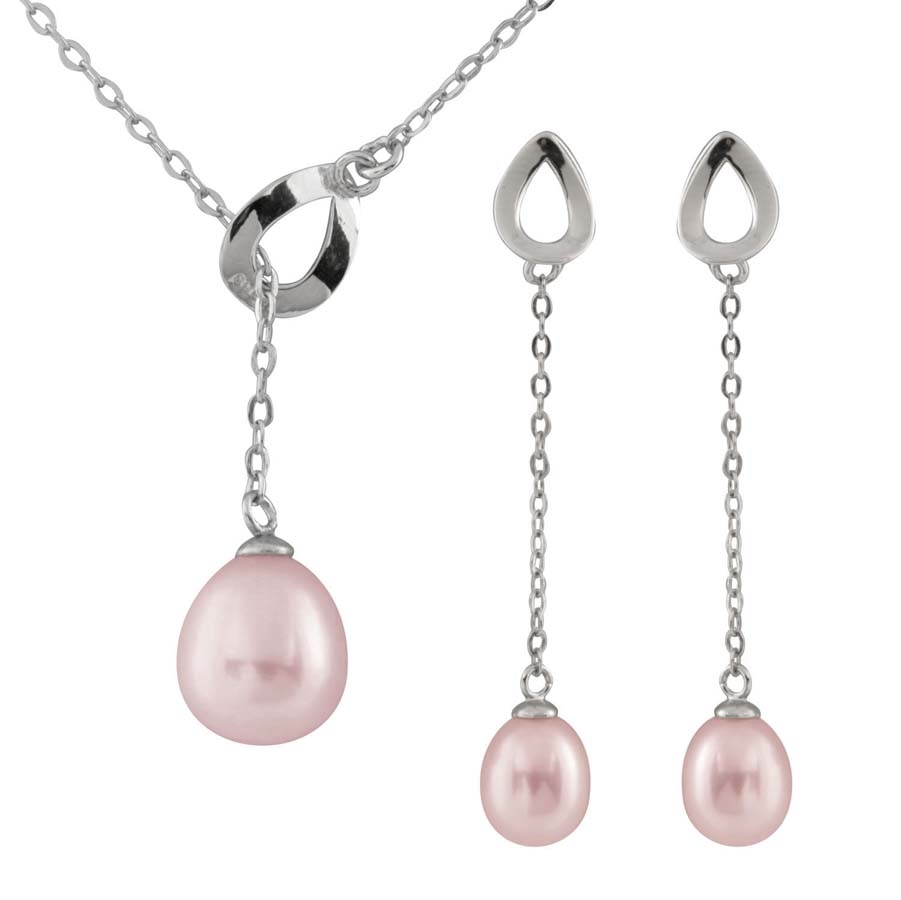 Bella Pearl Sterling Silver Pearl Pendant Earring And Necklace Nesr-184pi In Pink,silver Tone