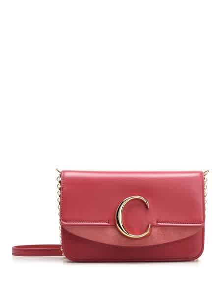 Chloé Red C Chain Clutch In Gold Tone,pink,red