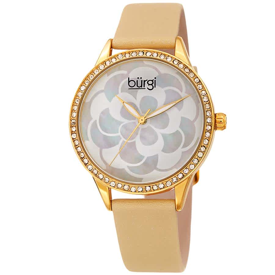 Burgi White Mother Of Pearl Dial Ladies Watch Bur203yg In Gold / Gold Tone / Mother Of Pearl / White