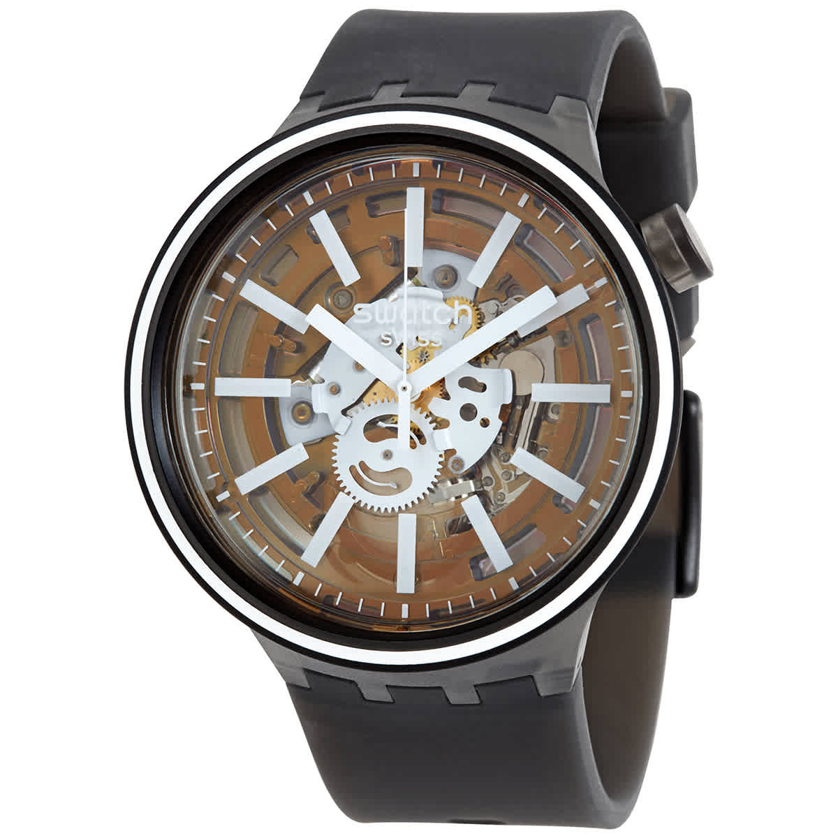 Swatch Light Taste Quartz Mens Watch So27b114 In Black / Skeleton / White