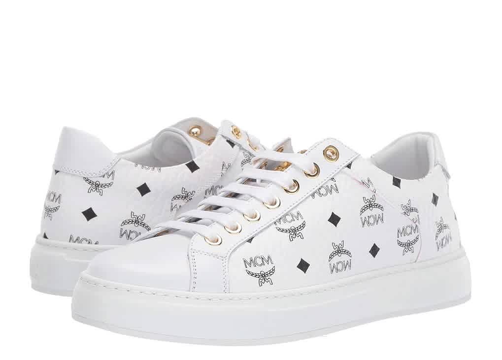 MCM LADIES WHITE CLASSIC LOW TOP LACE UP SNEAKERS