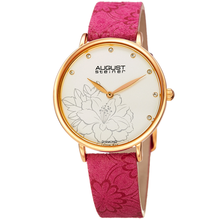 August Steiner Quartz Diamond Silver Dial Ladies Watch As8242pk In Red   / Gold Tone / Silver