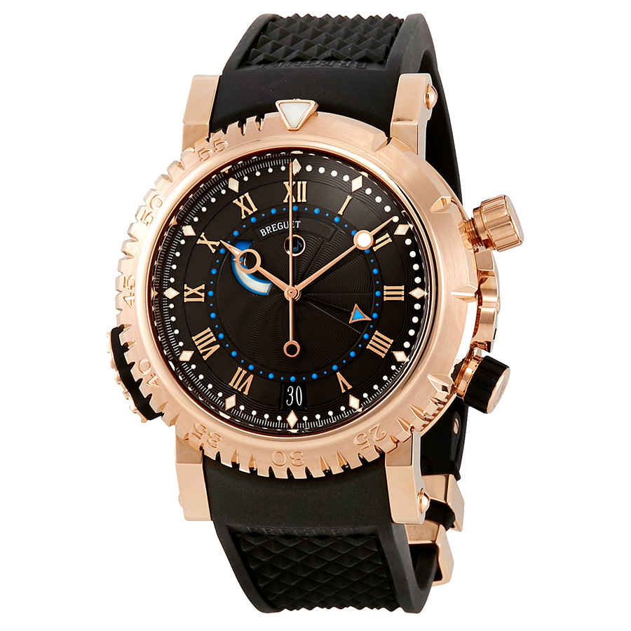 Breguet Marine Royal Black Dial Rubber Mens Watch 5847brz25zv In Black,gold Tone,pink,rose Gold Tone