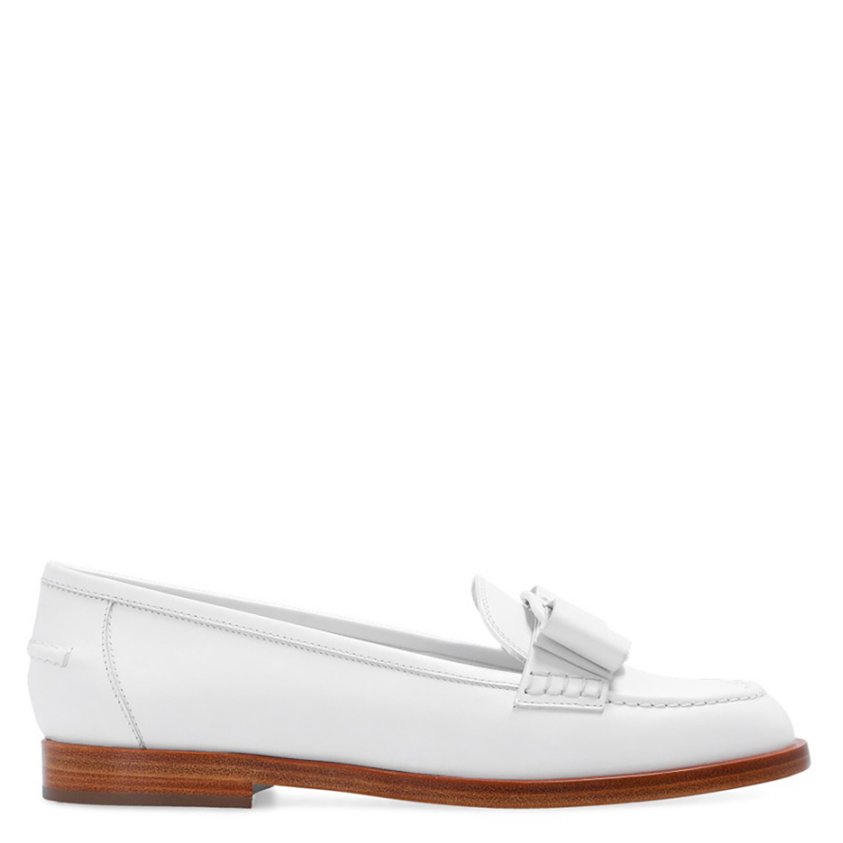 Ferragamo Vivaldo Leather Bow Loafers In New White Ottico