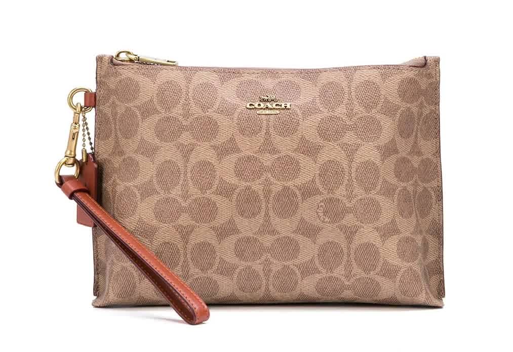 Coach Colorblock Signature Canvas Charlie Pouch In Beige