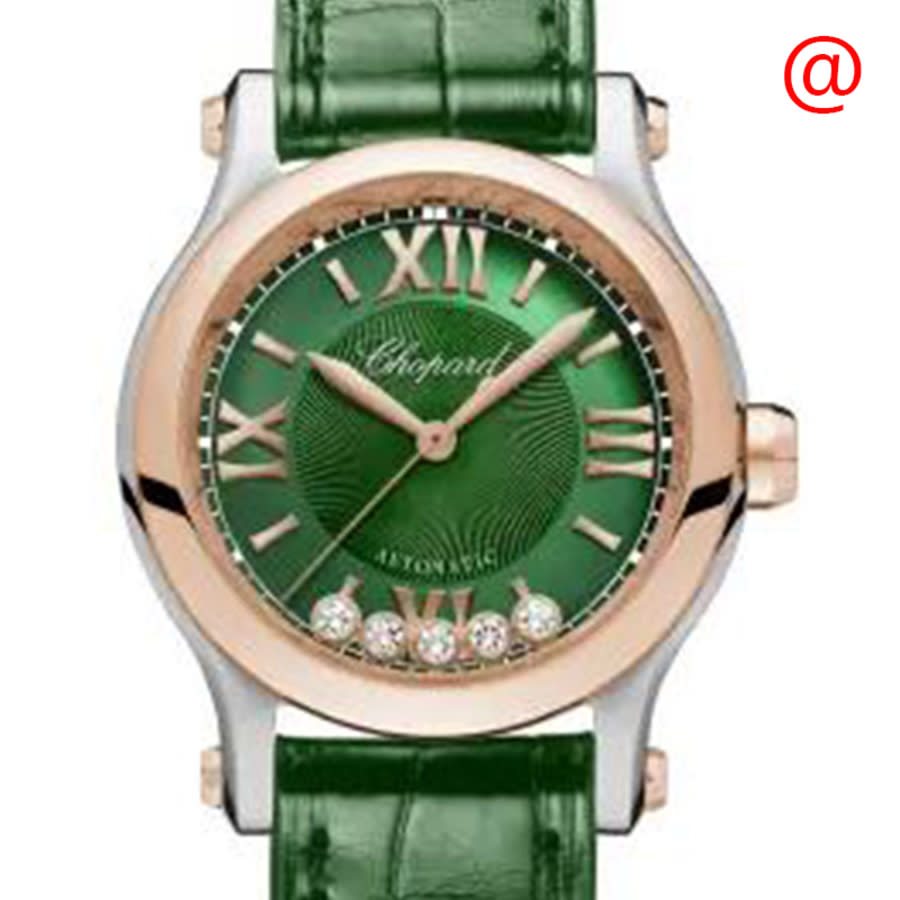 Chopard Happy Sport Automatic Green Dial Ladies Watch 278573-6032 In Gold / Gold Tone / Green / Rose / Rose Gold / Rose Gold Tone