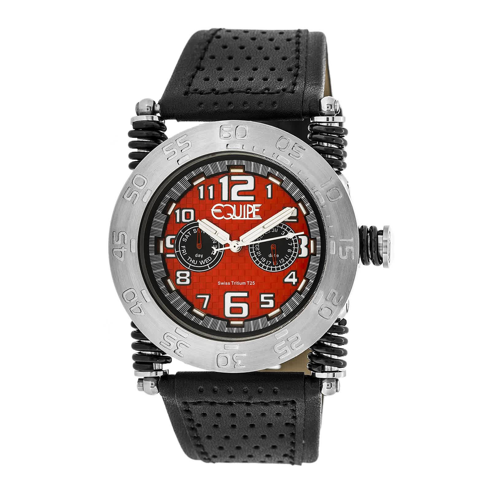 Equipe Tritium Coil Red Dial Mens Watch Et106 In Red   / Black