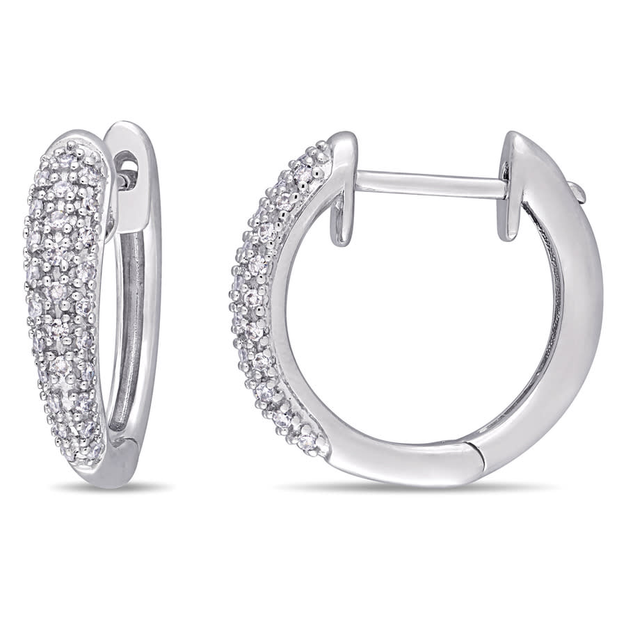 Amour 1/4 Ct Tw Diamond Hoop Earrings In 14k White Gold