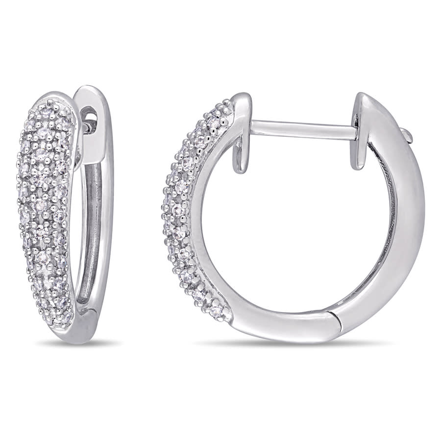 Amour 1/4 Ct Tw Diamond Hoop Earrings In 14k White Gold In White