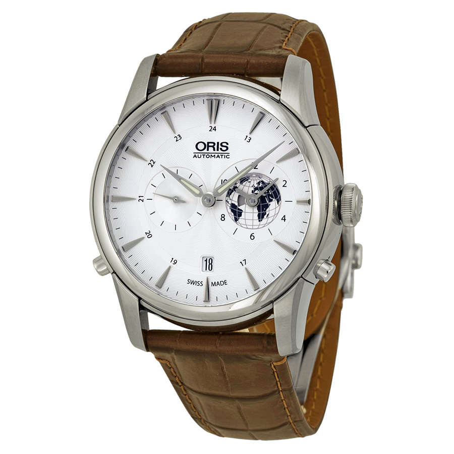 Pre-owned Oris Artelier Gmt Mens Automatic Watch 01 690 7690 4081-07 1 22 73fc In Brown / Silver / White