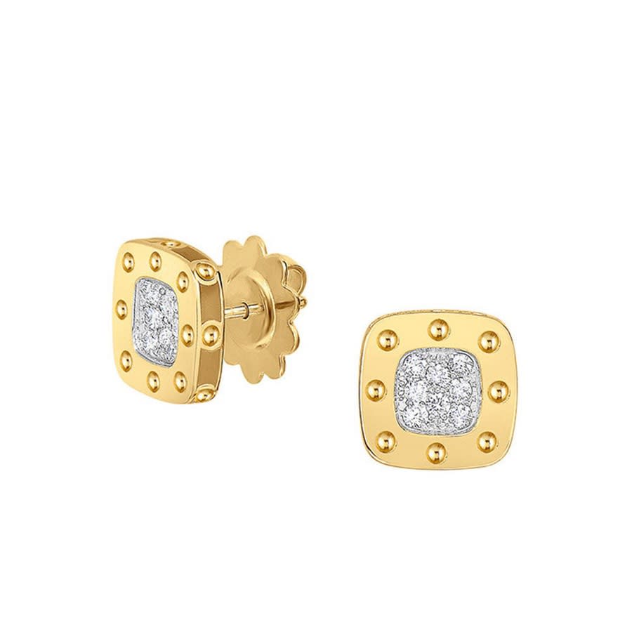 Roberto Coin Pois Moi 18kt Yellow Gold Square Diamond Stud Earrings - 777922ajerx0 In Yellow