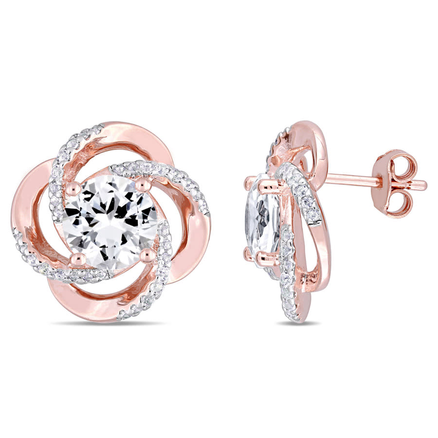 Amour 5 1/7 Ct Tgw White Topaz Spiral Earrings In Rose Plated Sterling Silver In Pink