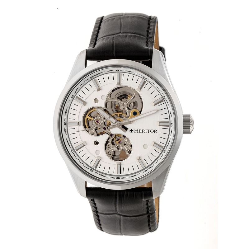 Click to view more detailed imagery on our partner's website Heritor Stanley Automatic Silver Open Heart Dial Mens Watch Hr6503 In Black,silver Tone