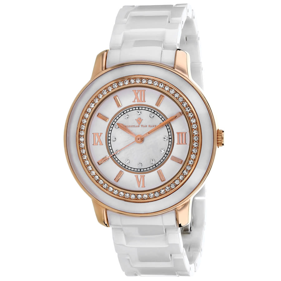 Click to view more detailed imagery on our partner's website Christian Van Sant Clay Quartz Ladies Watch Cv3212 In Gold Tone,mother Of Pearl,pink,rose Gold Tone,white