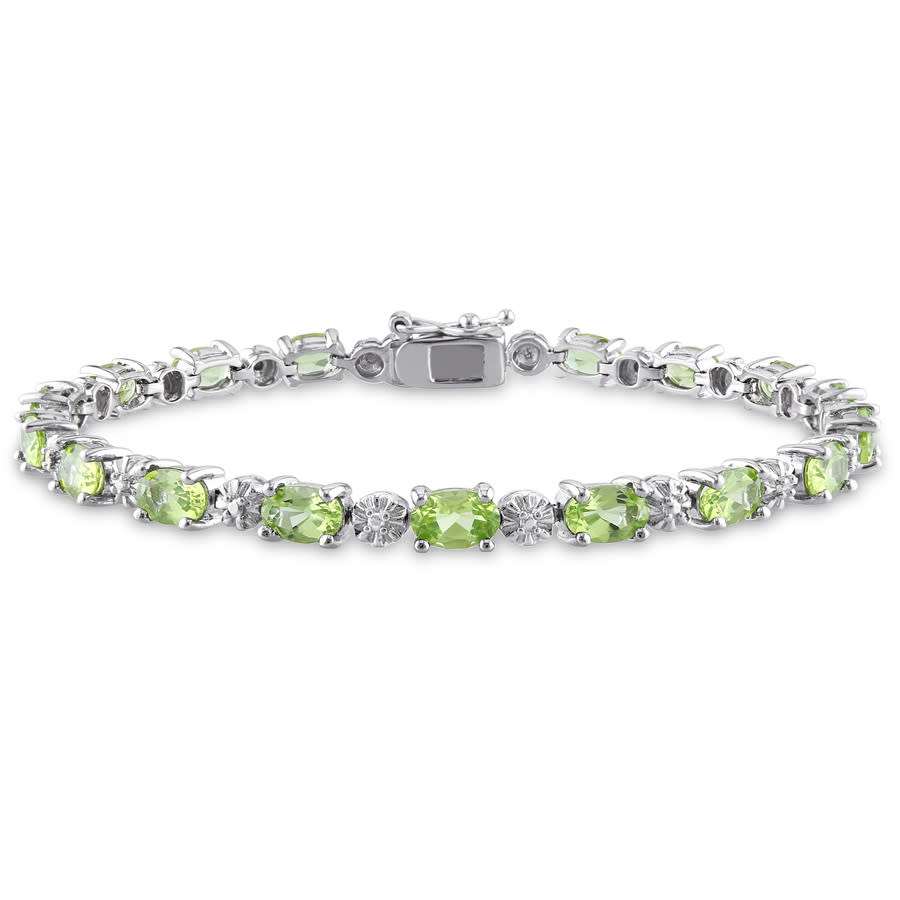 Amour 8 4/5 Ct Tgw Peridot And Diamond Bracelet In Sterling Silver In White