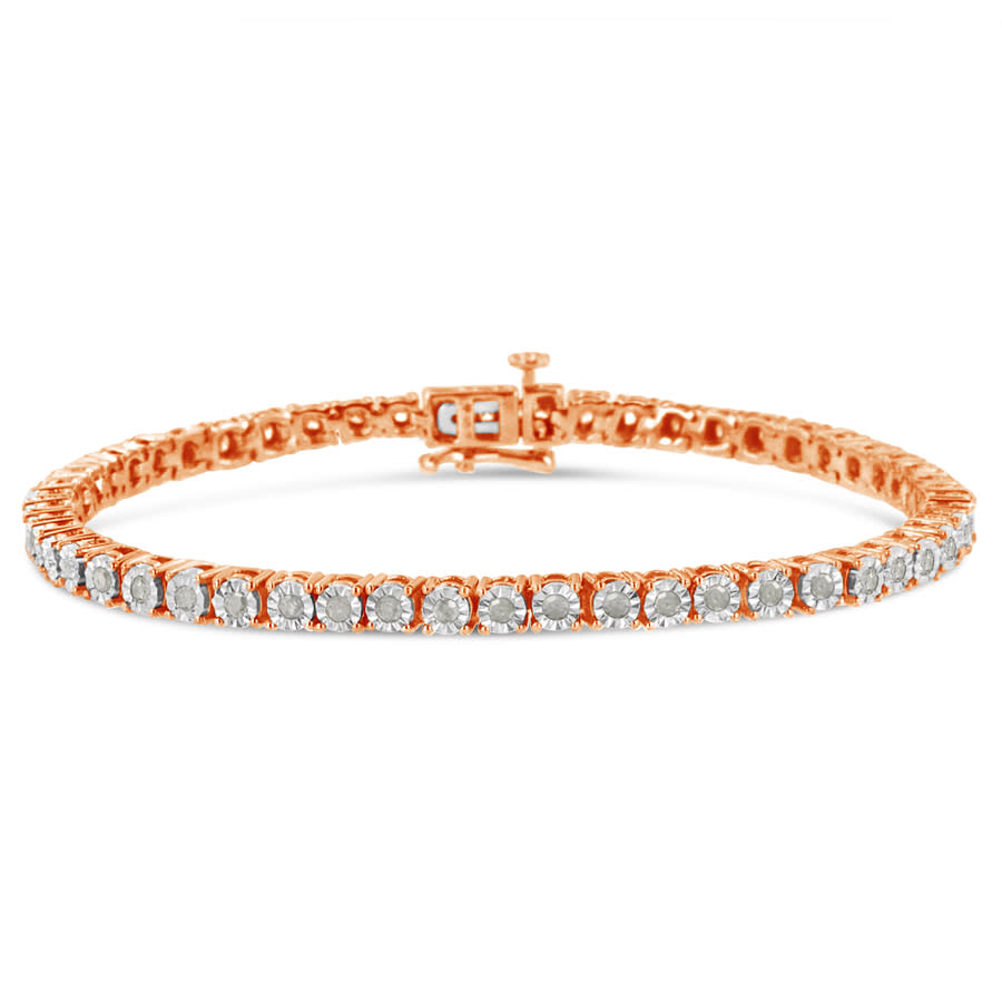 Haus Of Brilliance 10k Rose Gold Plated .925 Sterling Silver 1.0 Cttw Miracle-set Diamond Round Faceted Bezel Tennis Br In Rose Gold-tone