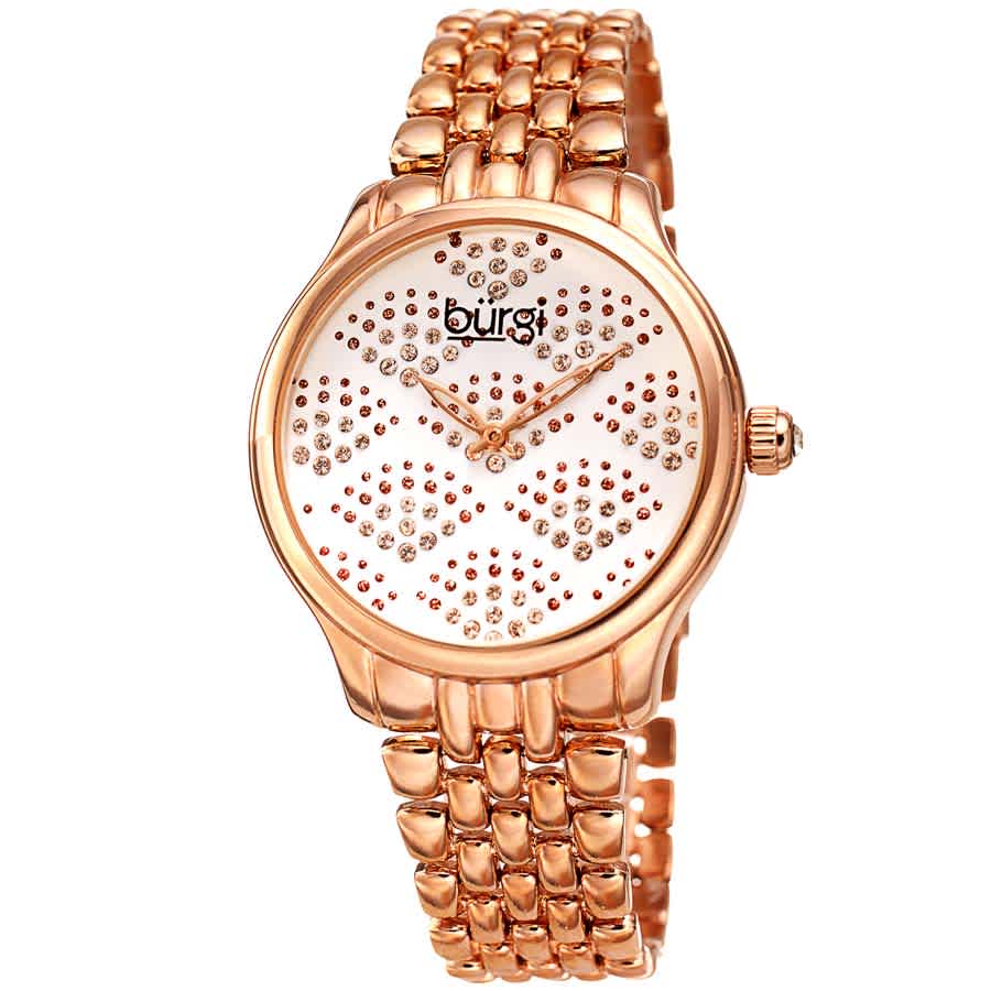 Burgi Ladies Swarovski Crystal Pebble Style Bracelet Watch In Black / Gold Tone / Rose / Rose Gold Tone