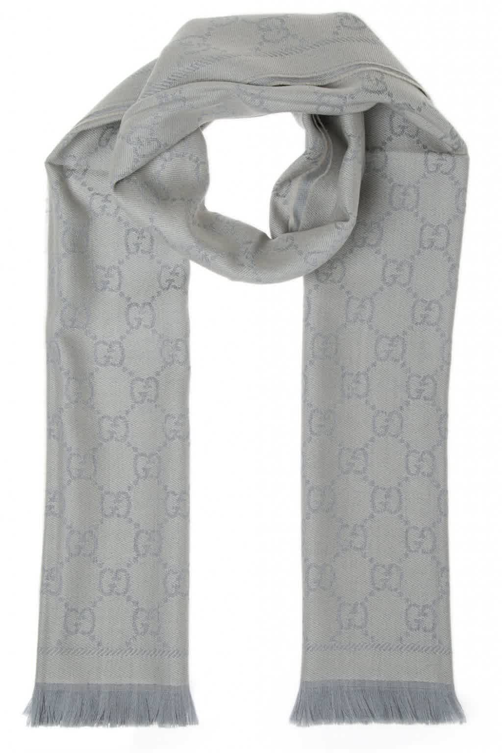 Gucci Gg Jacquard Knit Scarf In Blue,grey