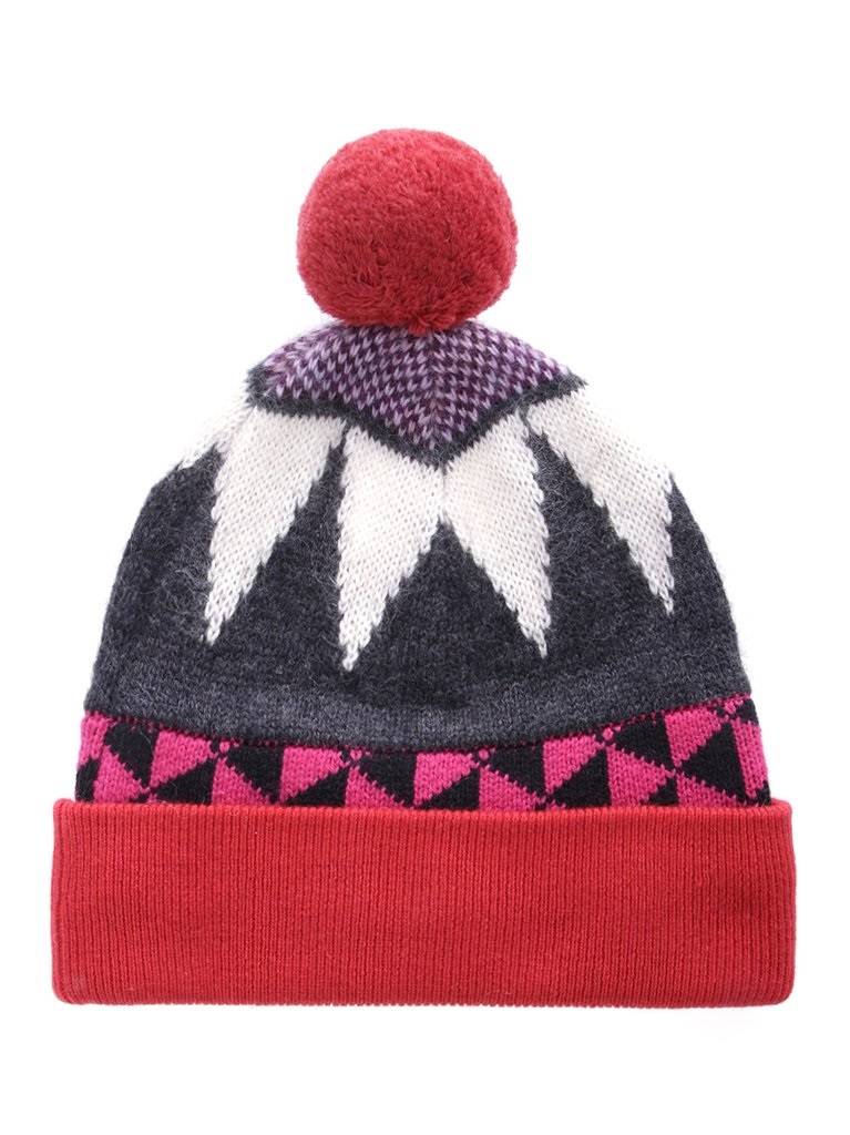 Burberry Ladies Triangle Jacquard Pompom Beanie In Grey