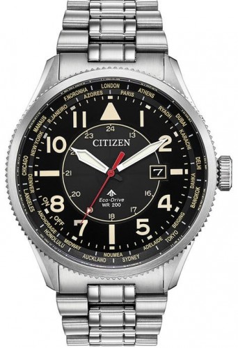 Citizen Promaster Sky World Time Eco-drive Black Dial Mens Watch Bx1010-53e In Black,silver Tone