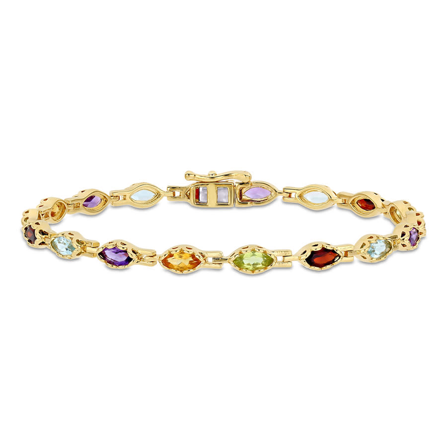 Amour 4 1/2 Ct Tgw Multi-gemstone Marquise Bracelet In Yellow Plated Sterling Silver In Yellow