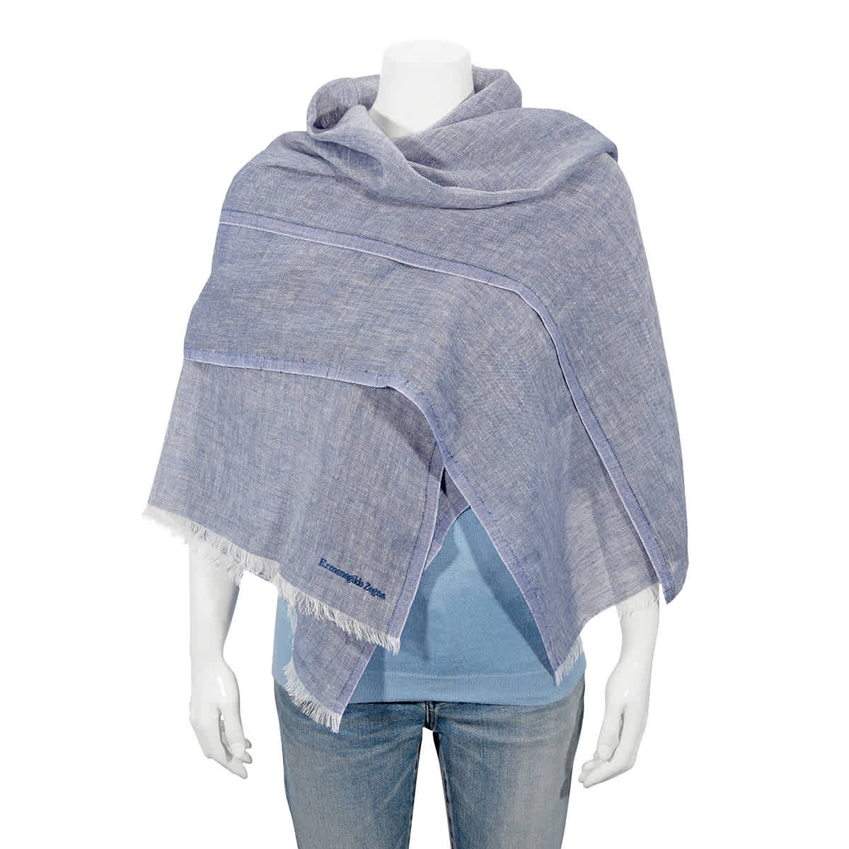 Ermenegildo Zegna Linen And Cashmere Fringed Scarf In Blue