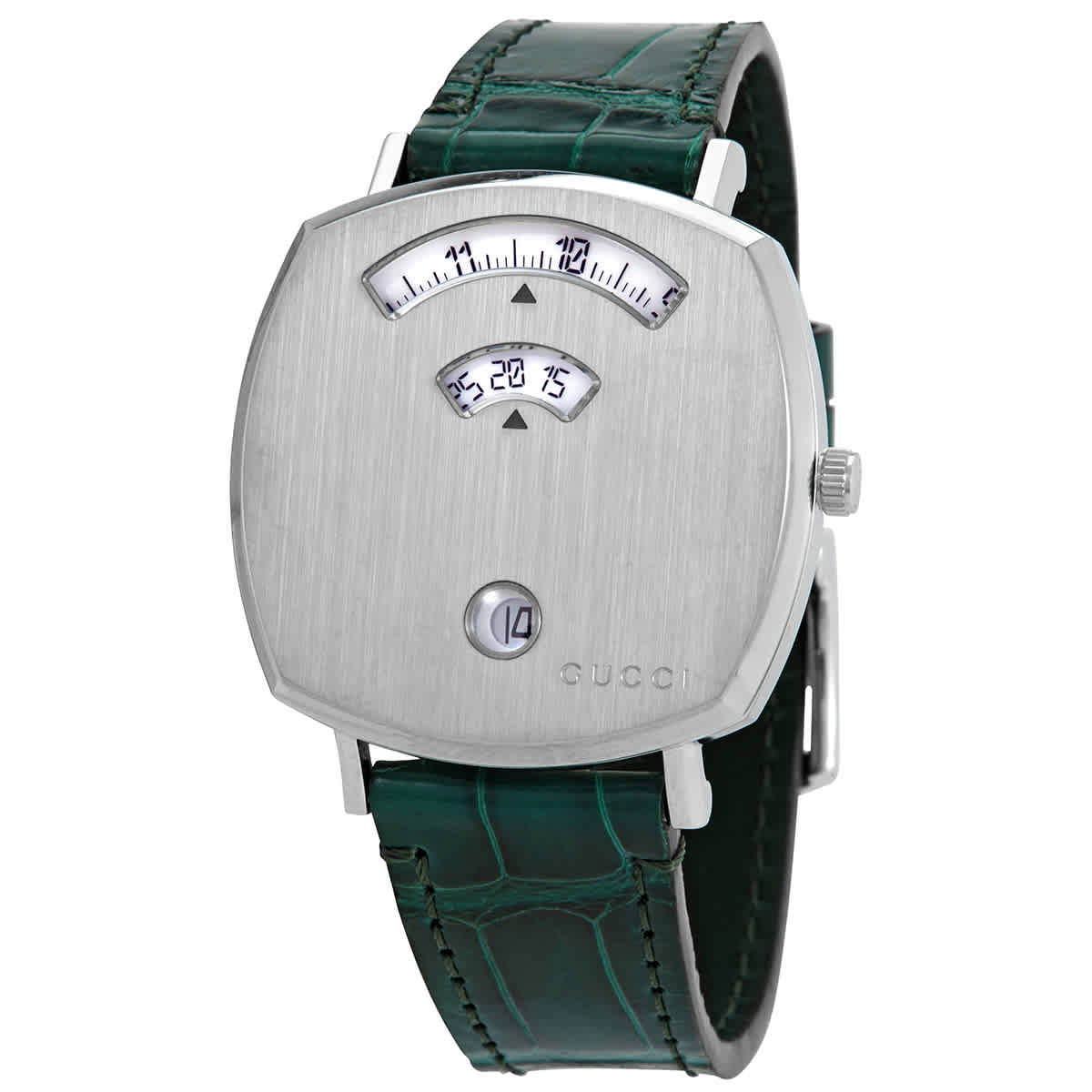 Gucci Grip Quartz Silver Dial Ladies Watch Ya157404 In Green,silver Tone