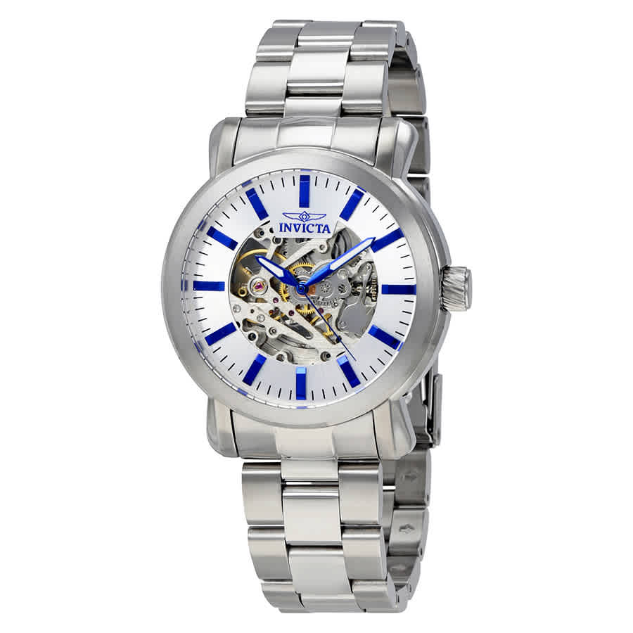 Invicta Vintage Objet D Art Automatic Silver Dial Mens Watch 22573 In Blue,silver Tone