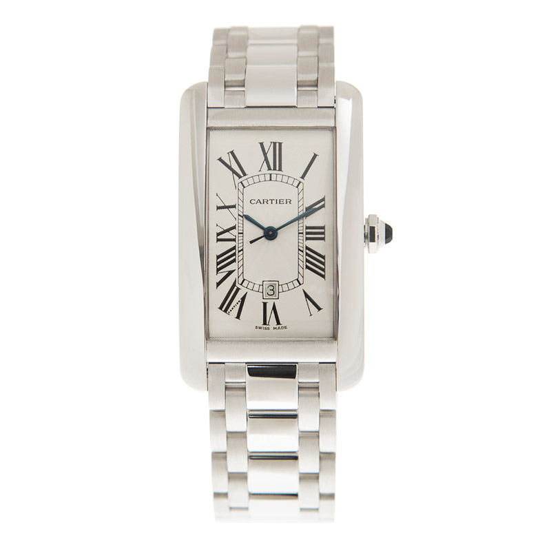 Cartier Tank Americaine 18kt White Gold Ladies Watch W26019l1 In Blue / Gold / Silver / Tan / White