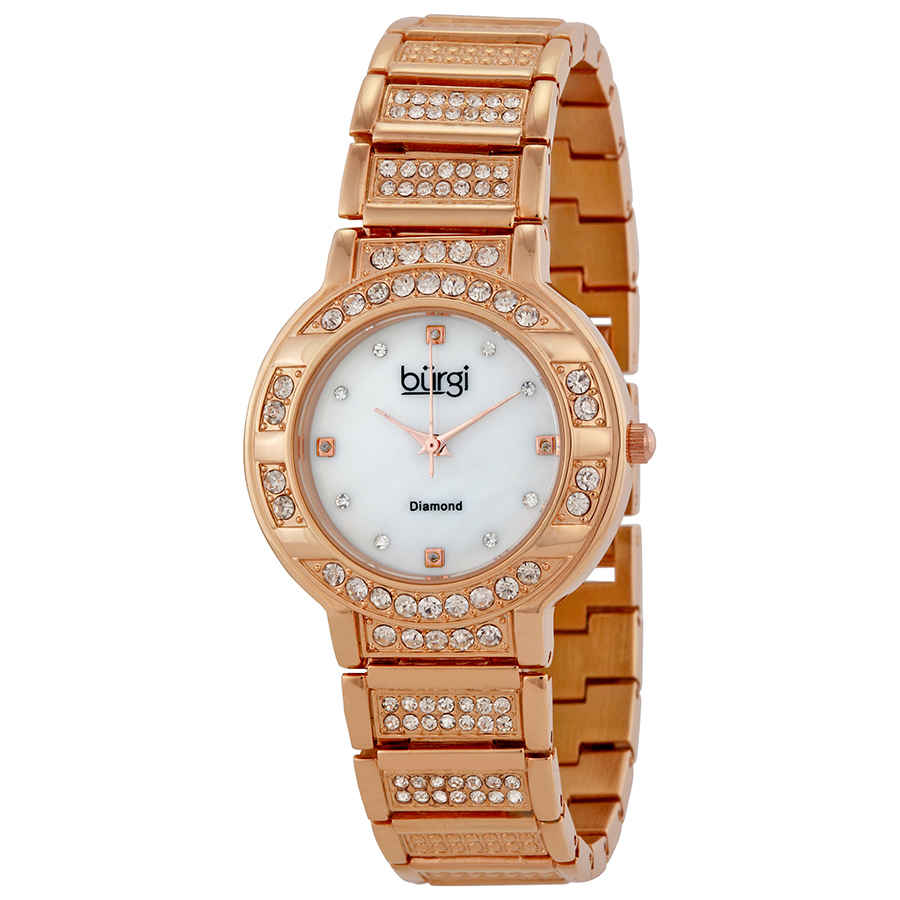 Burgi Rose Gold-tone Brass Ladies Watch Bur067rg In Gold / Mother Of Pearl / Rose / White