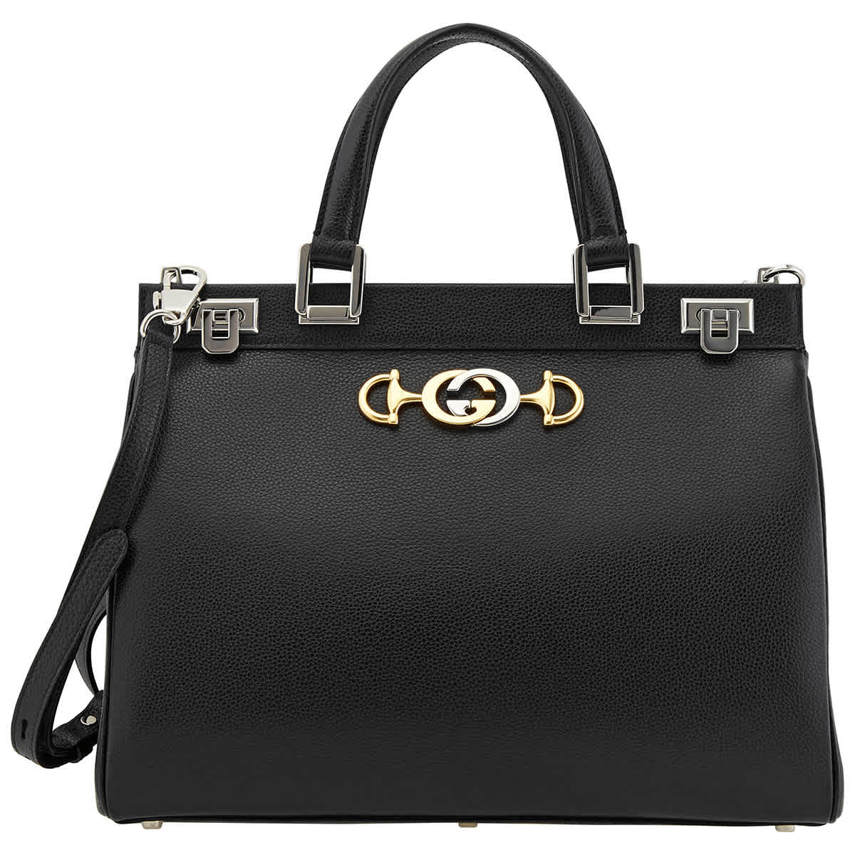 Shop Gucci Ladies Zumi Grainy Leather Medium Top Handle Bag In Black