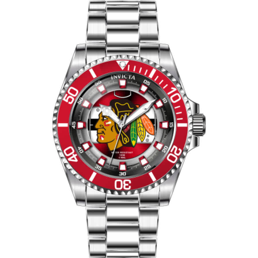 Shop Invicta Nhl Chicago Blackhawks Quartz Red Dial Ladies Watch 42203 In Red   / Black / Silver / White