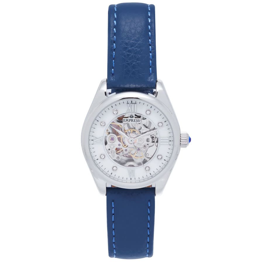 Shop Empress Magnolia White Dial Ladies Watch Empem3604 In Blue / Silver / White