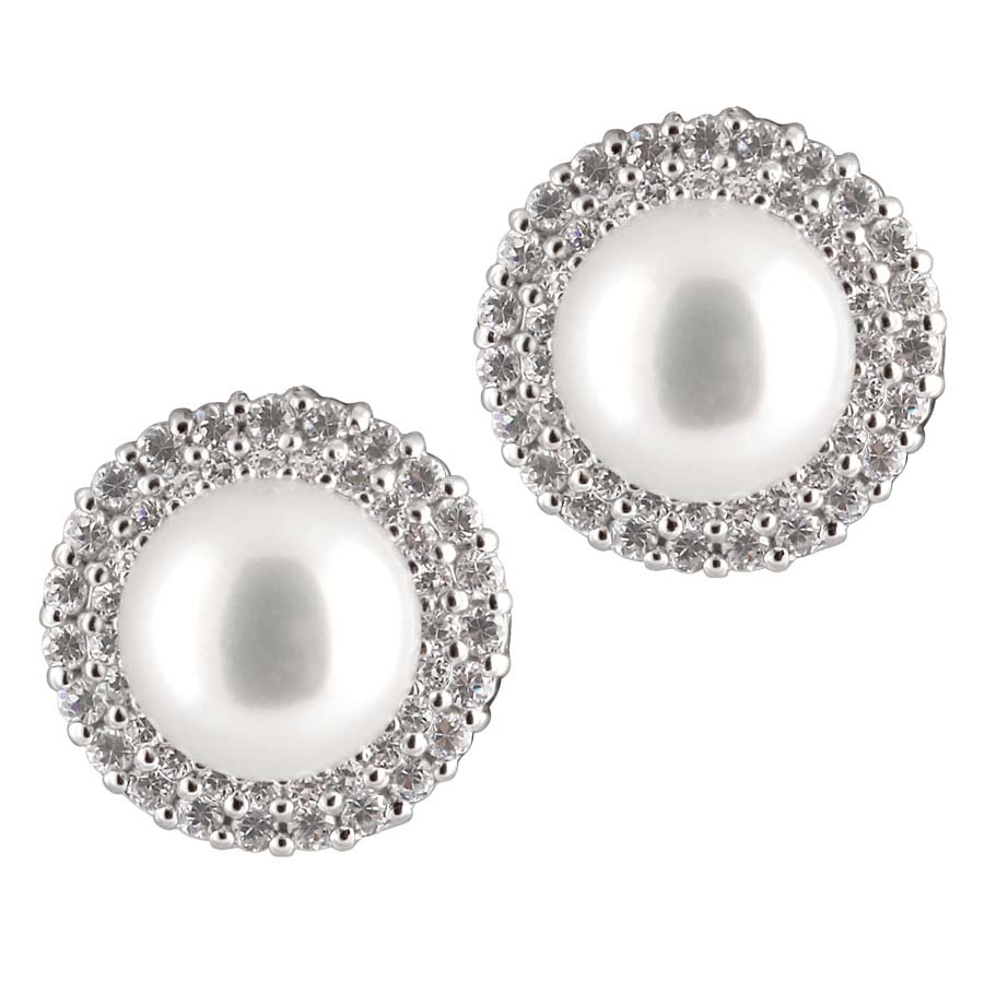 Bella Pearl Sterling Silver Freshwater Pearl Stud Earrings Esr-213 In Silver Tone,white