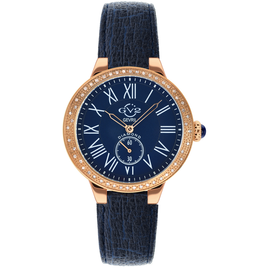 GV2 BY GEVRIL ASTOR VEGAN QUARTZ DIAMOND BLUE DIAL LADIES WATCH 9109.V1