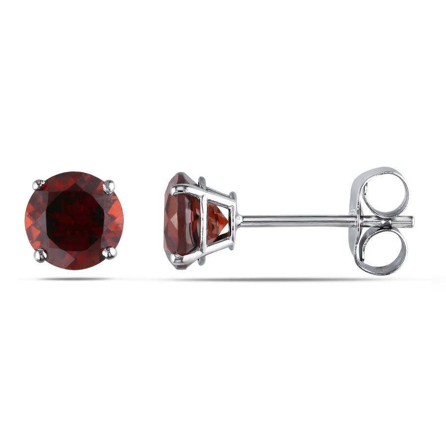 Amour Garnet Stud Earrings In 14k White Gold In White