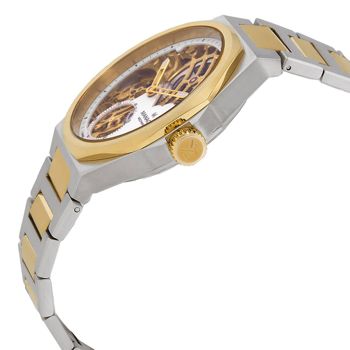 Shop Manager Revolution Hand Wind White Dial Men's Watch Man-rm-11-bm In Two Tone  / Gold Tone / White / Yellow