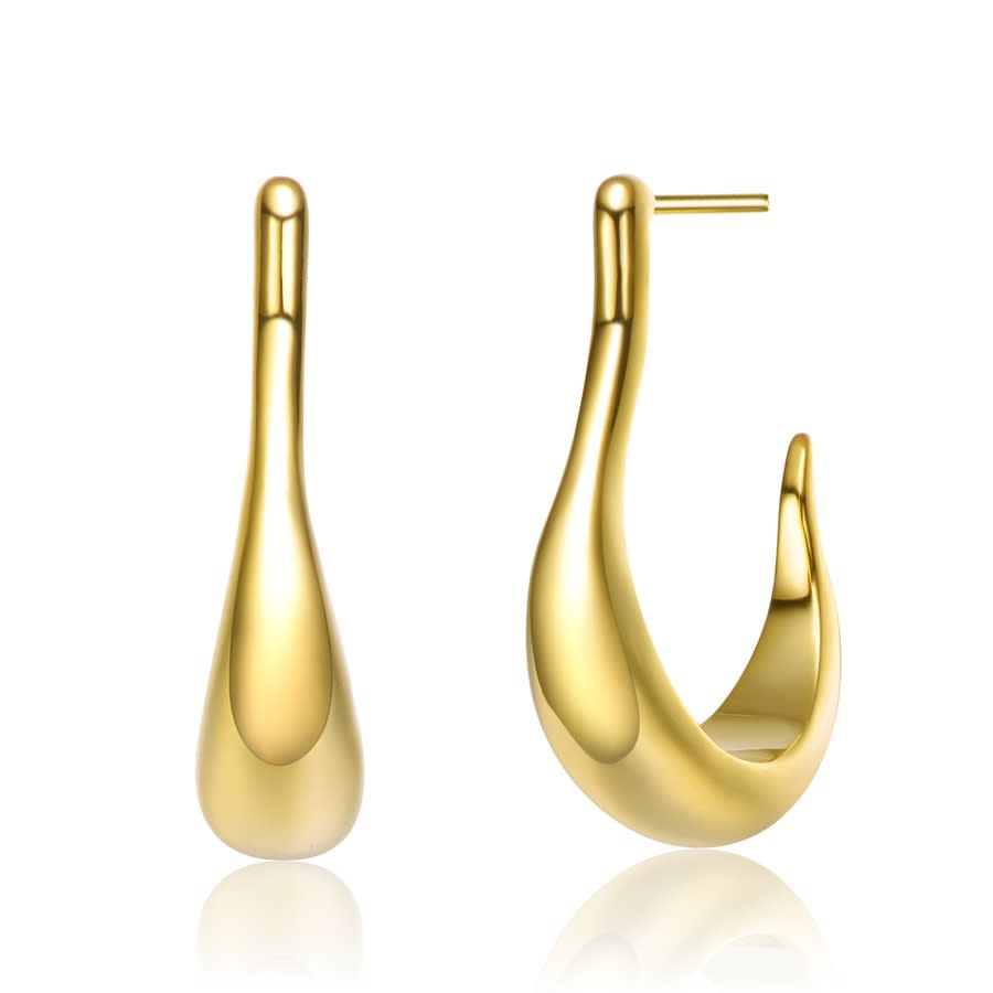 Shop Rachel Glauber 14k Gold Plated Assymetrical Open Hoop Earrings In Gold-tone
