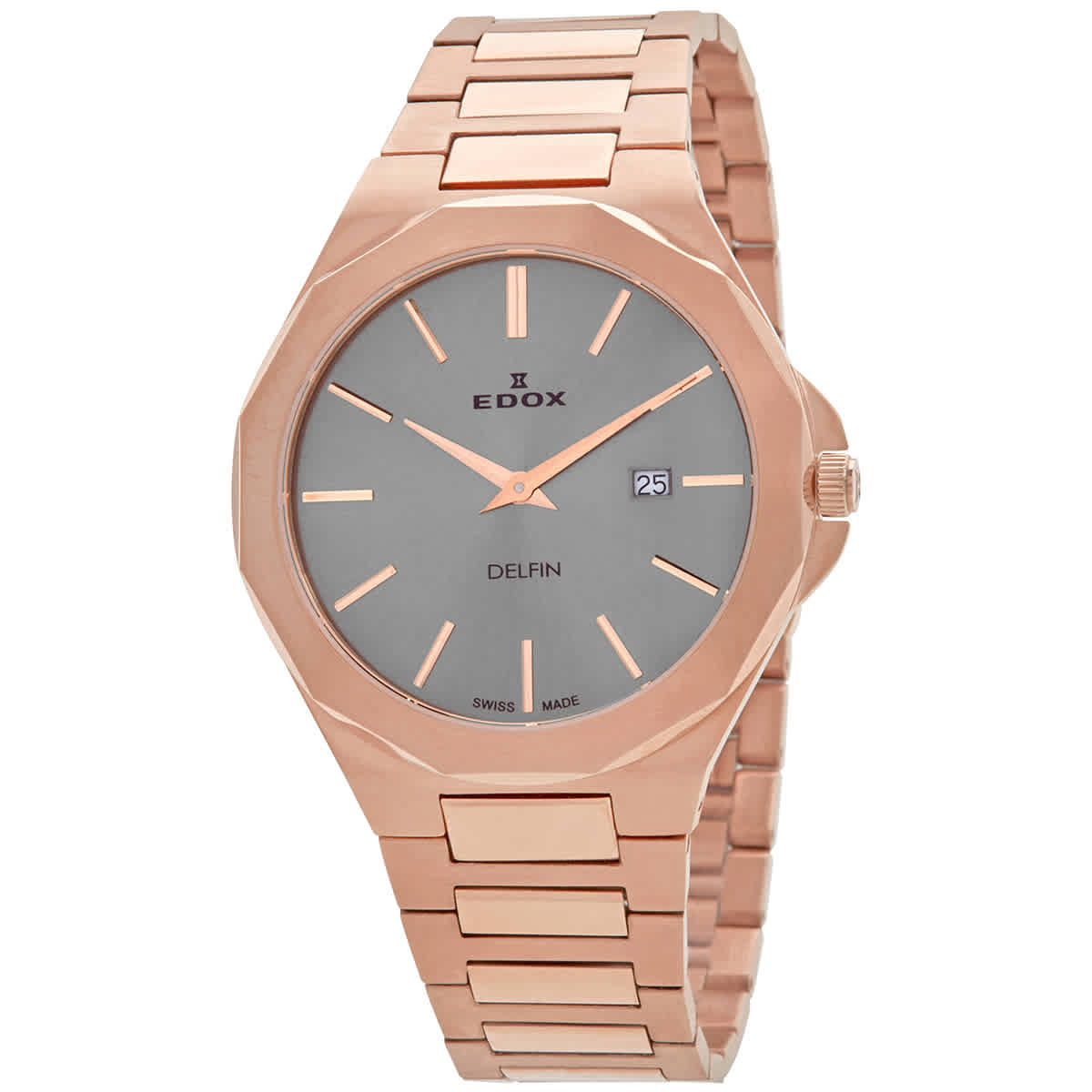 Edox Delfin Quartz Grey Dial Mens Watch 71289 37rm Gir In Gold Tone,grey,pink,rose Gold Tone