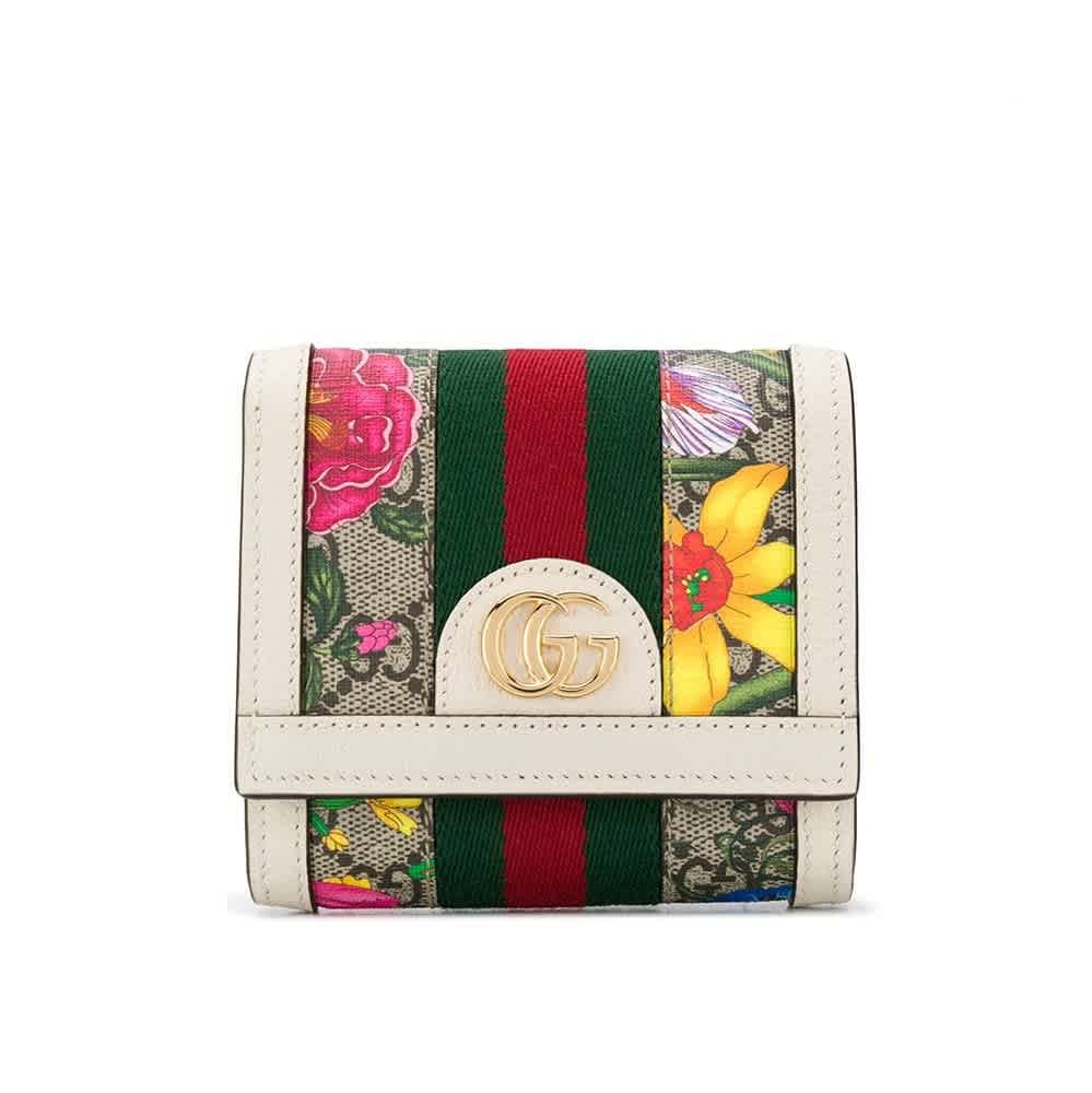 Gucci Ophidia Gg Flora Card Case Wallet In Green,red,white