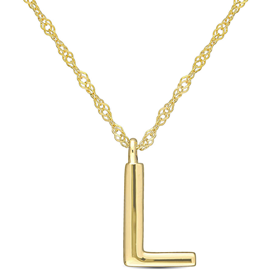 Amour Intial  L  Pendant With Chain In 14k Yellow Gold