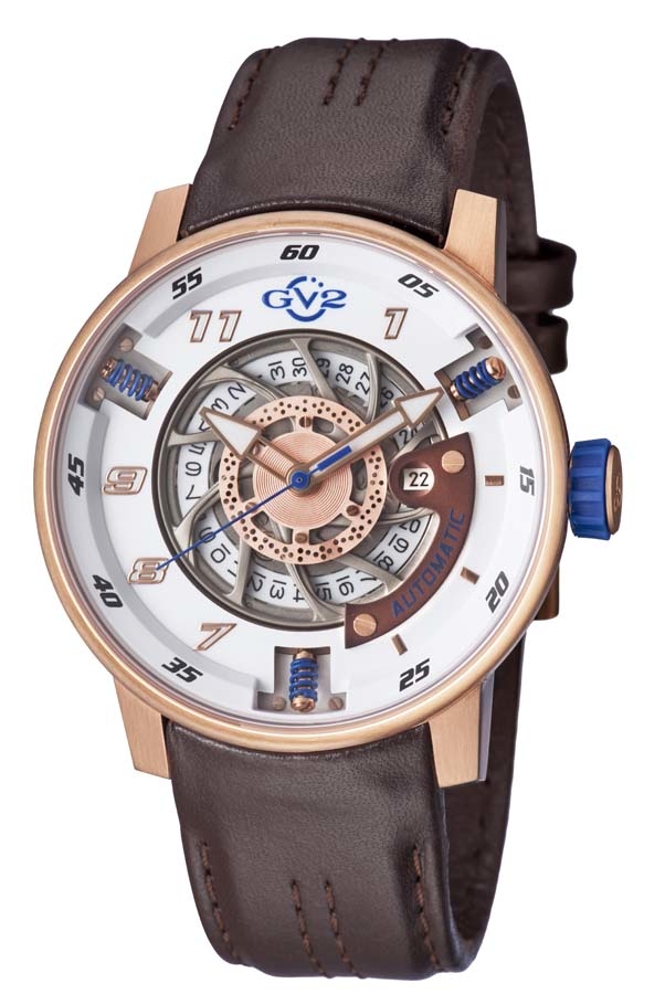 GV2 BY GEVRIL MOTORCYCLE SPORT AUTOMATIC WHITE DIAL MENS WATCH 1302