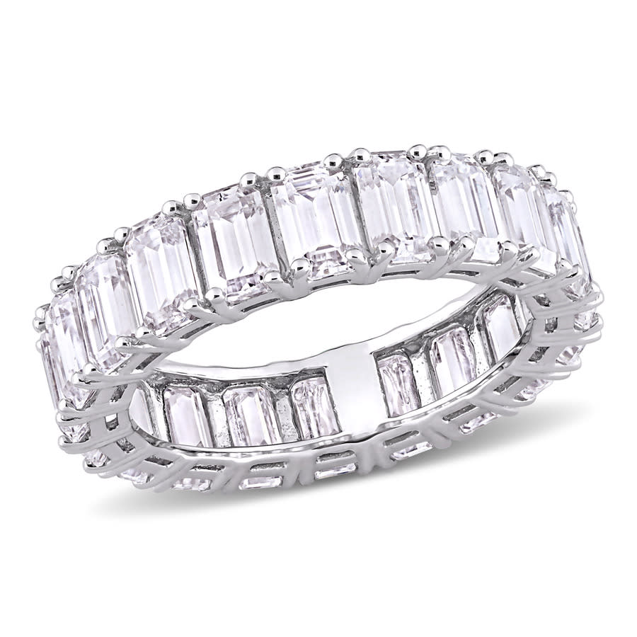 AMOUR 6 CT DEW Emerald Cut Created Moissanite Eternity Ring In 14K White Gold