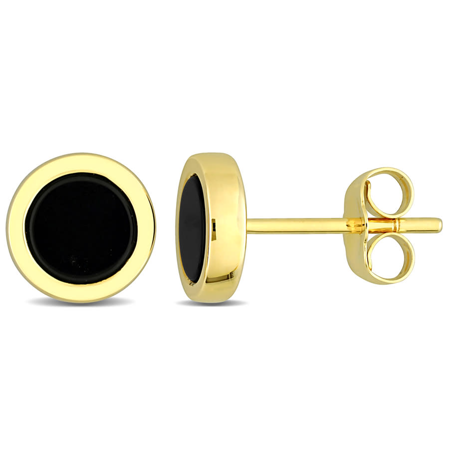 Amour 5/8ct Tgw Black Onyx Round Stud Earrings In 14k Yellow Gold