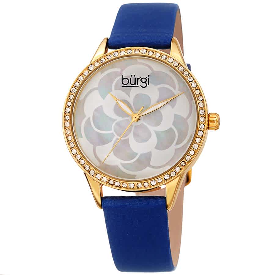 Burgi White Mother Of Pearl Dial Ladies Watch Bur203bu In Blue / Gold Tone / Mother Of Pearl / White