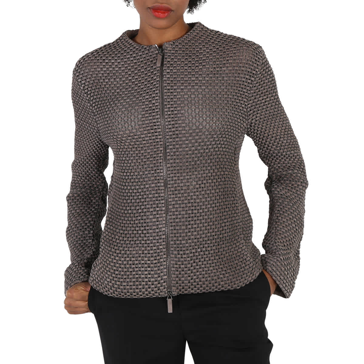 Emporio Armani Grey Knit-jacquard Jacket In Grey
